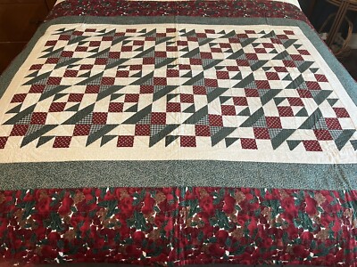 Handmade Quilt Jacobs Ladder Patchwork Throw Red & Green Christmas