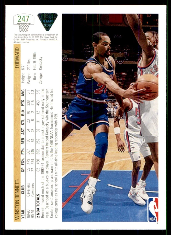 1991-92 Upper Deck Winston Bennett Cleveland Cavaliers #247 - Image 2 of 2