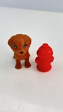 Barbie Mattle Pets Brown Puppy Dog W/ Red Fire Hydrant Vet Grooming Very Nice