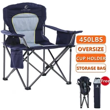 Oversized Camping Chair Heavy Duty Portable Folding Chair with Cup Holder Blue