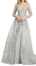 Mac Duggal 20157 Illusion Sleeve Evening Gown Platinum Sz 4 NWT 798