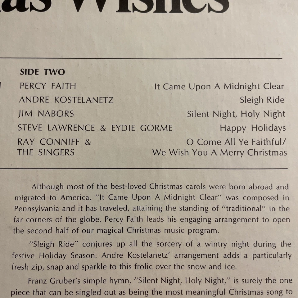 V/A Christmas Wishes LP Columbia CSP Stereo Tony Bennett Ray Conniff SEALED!!!! - Image 4 of 4