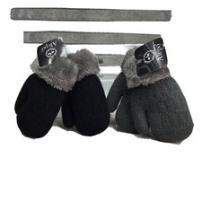 Alepo Winter Mittens Toddler Black Grey Knit Faux Fur Lining Set Two