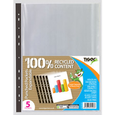 Image of Pack of 5 Tiger A4 Expanding Punched Pockets