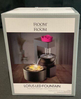 Lotus Flower LED Fountain - Natural River Rocks - Dripping Waterfall - New Seale