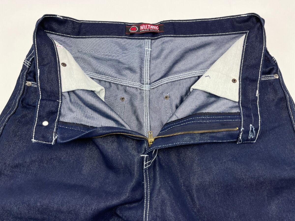WU WEAR jeans, shiny blue silver metallic vintage hip hop WU WEAR jeans, shiny blue silver metallic vintage hip hop