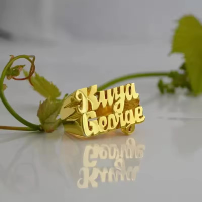 Customized Double Two Name Ring Jewelry Partner Gift Stainless Steel Gold Silver