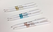 Custom Printed White Click Pens with Gold, Rose Gold or Aqua Imprint & Your Text