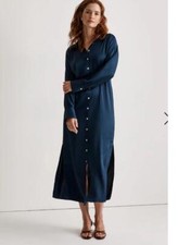 nwt madewell satin button front midi shirt dress N0175 12 indigo