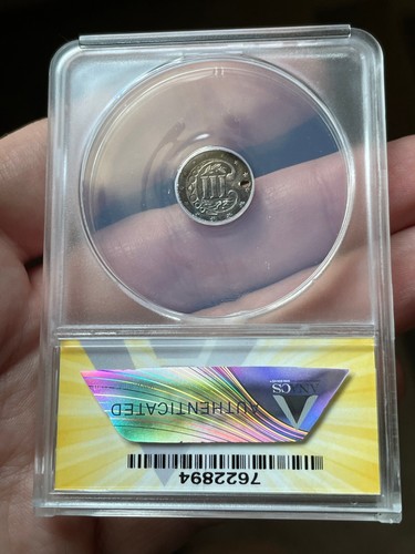 1861 Three 3 Cent Silver Piece Trime- Type 3, ANACS Certified, AU Details - Picture 4 of 4