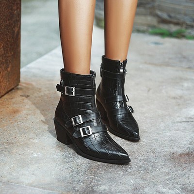 pointed buckle boots