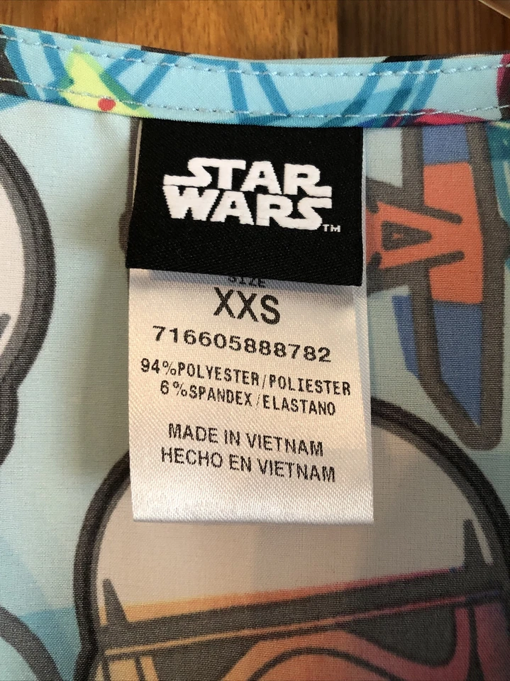 NWT CHEROKEE TOONYFORMS DISNEY STAR-WARS S/Sleeve Scrubs (XXS) Pockets Blue - Image 4 of 4