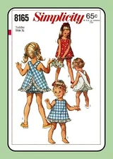 Toddlers SUNSUIT Pattern Childs TOP and BLOOMERS Girls Simplicity 8165 Vtg 1969