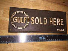 Gulf Oil Cast Iron Sign Plaque Metal Patina Gas Coal Petrol Gift Collector 11”