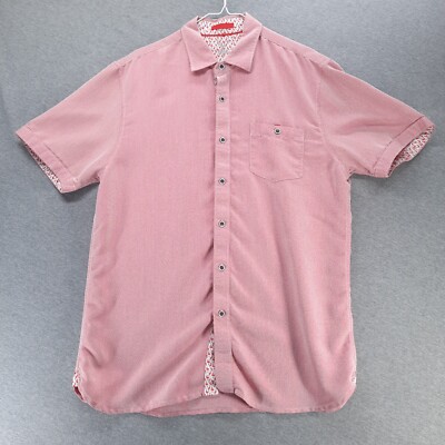 Noble Elk Nicoby Shirt Men s L Red Micro Check Flamingo Trim Pocket Short Sleeve