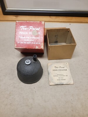 Antique Tru-Point Pencil Pointer Lead Pencil Sharpener Original Box & Paper 1950