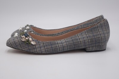 Size 10 - J. Crew Sally Poppy Ballet Pearl Embellished Plaid Flats Shoes Womens