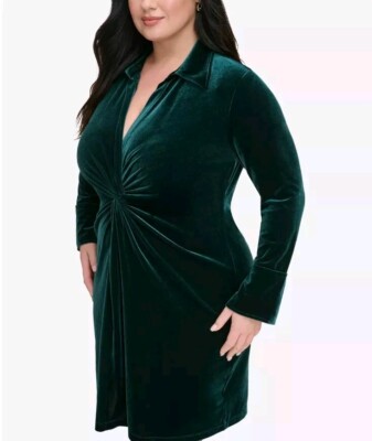 Calvin Klein Women's Plus Mai Green Velvet Twist Sheath Dress Size 22W $149