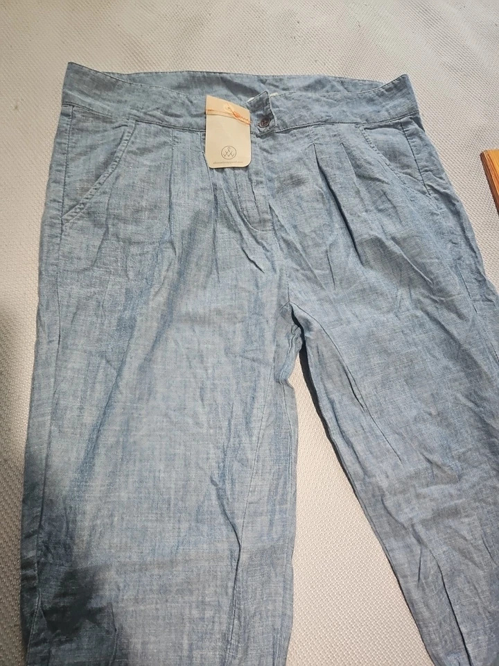 NUEVO CON ETIQUETAS PANTALONES ROPA ALTERNATIVA MUJER GRANDES AZUL PUNTO TOBILLO ALGODÓN PANTALONES Foto 2 de 4