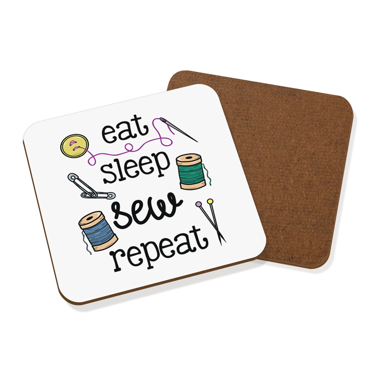 Eat Sleep Sew Repeat Coaster Drinks Mat Joke Mum Girlfriend Sewing Best Funny