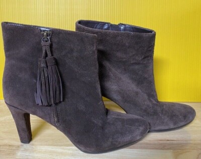 Anne Klein Ankle Boots ''Caroline'' Size 9M Brown Suede Tassel & Side Zip