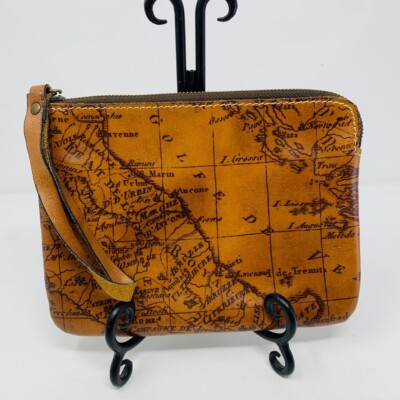 Patricia Nash Women's Cassini Brown Leather Wristlet Clutch Signature Map Print