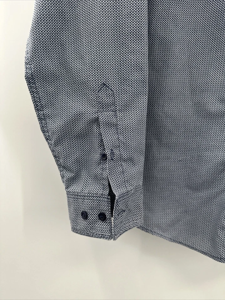 Sovereign Code Mens Size L Blue White Design Button Up Long Sleeve Shirt - Image 3 of 4