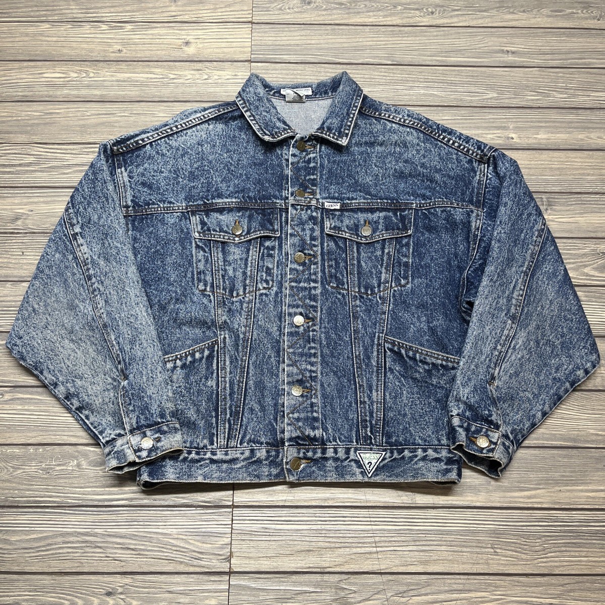 Vintage 80s Guess Jeans Acid Wash Denim Trucker Jacket Men Sz 