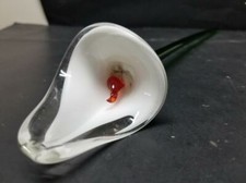 ART GLASS HAND BLOWN WHITE CLEAR ORANGE CALLA LILY LONG STEM GLASS FLOWER 20.5"