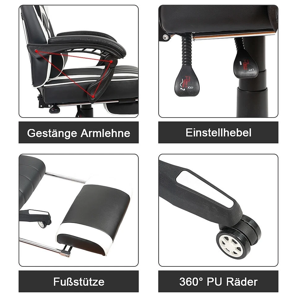 Gamingstuhl Grau  Schreibtischstuhl Bürodrehstuhl Racing Stuhl Chefsessel  - Bild 4 von 4