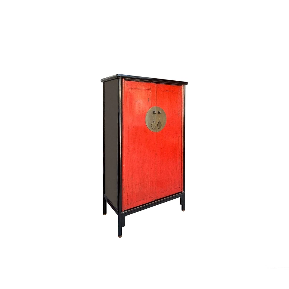 Gabinete de almacenamiento de puertas MoonFace rojo chino borde negro envejecido ws4080 Foto 2 de 4