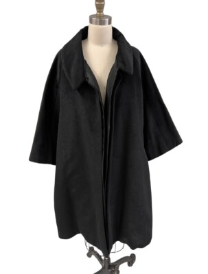 Nina Ricci VTG 1950s Swing Coat Black Wool Raw Silk O/S La Boutique Paris France