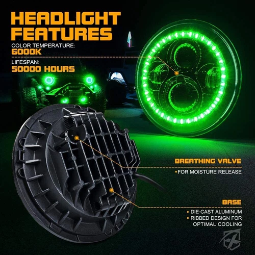 Green Halo LED Headlights+Fog Lights for 2018-2025 Jeep Wrangler JL Gladiator JT - Bild 5 von 24