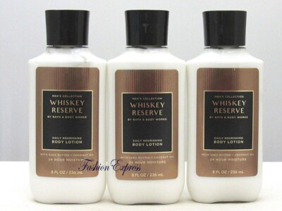 BATH & BODY WORKS MEN'S WHISKEY RESERVE BODY LOTION 8 OZ (LOT OF 3 PCS)