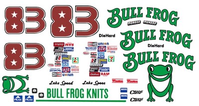 #83 Lake Speed Bull Frog Knits 1/24th - 1/25th Scale Waterslide Decals ver.a