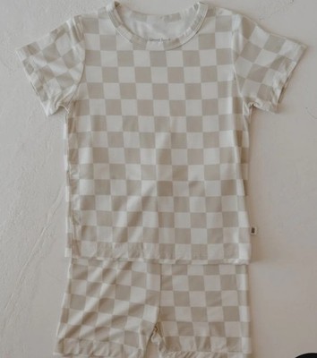 Forever French Unisex Toddler 2-3Y Neutral Tan Checkerboard Bamboo Short Set