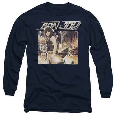 Bon Jovi Runaway Jon Mens Long Sleeve Shirt Navy Officially Licensed