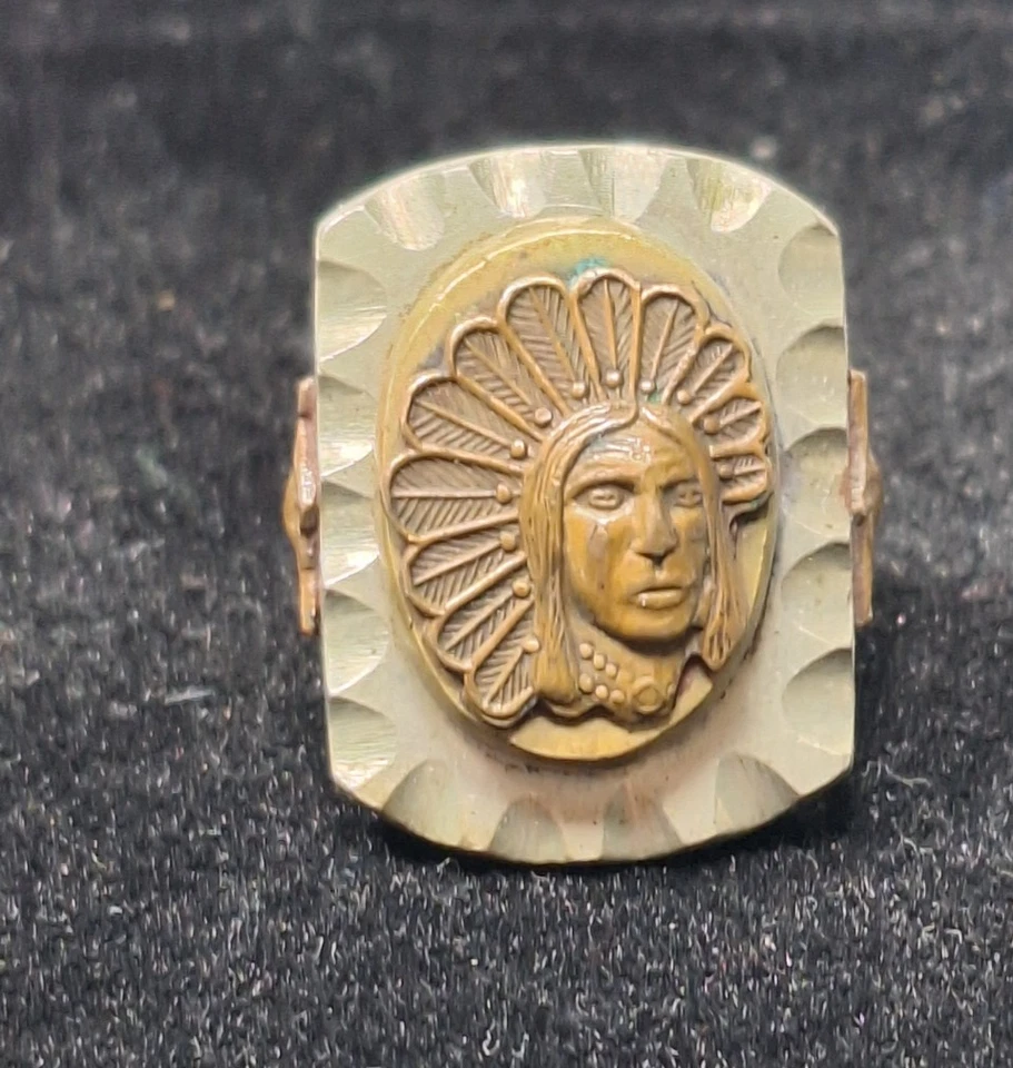 Латунь и медь мексиканский мотоциклиста главный кольцо размер 9 винтажный 1940-х - Изображение 3 из 4