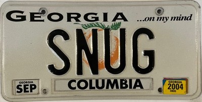 Vanity SNUG SNUGGLE license plate Comfortable Warm Cozy Pleasant Intimate Cute