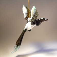 Glass Hanging Bird Magpie Figurine Ornament