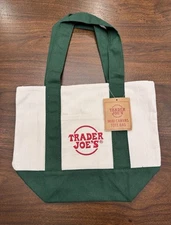 Trader Joe’s Canvas GREEN Mini Tote Bag Reusable Eco Bag New