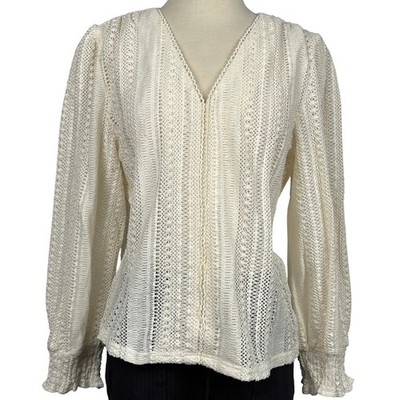 Peace n' Love Cream Open Knit Peasant Blouse Crochet Lace Long Sleeve Size M/L