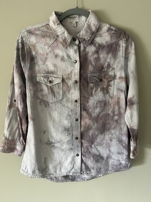 Women's M Life In Progress Denim Long SLV Roll Tab Snap Front Shirt
