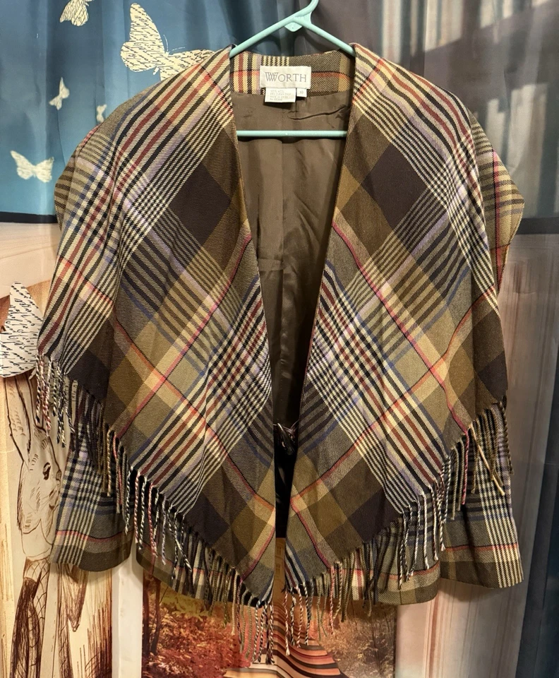 Chaqueta Blazer Worth con Flecos a Cuadros 100% Lana Talla 10 Usada Buen Estado Foto 2 de 4