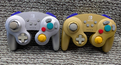 Power A GameCube Style Gold & Silver Nintendo Switch Wireless Controllers