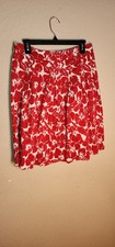 Talbots Full Skirt Women Red White Pleated Flower Hibiscus Hawaiian Tropical