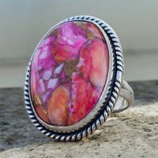 Pink Oyster Turquoise Ring  Statement Ring 925 Sterling Silver  Designer Ring
