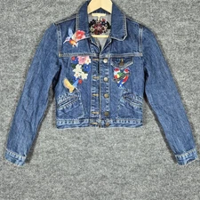 Maje Vivo Embroidered Denim Jacket Cropped Women's "Lost Paradise" - Size 36