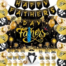 Fathers Day Decorations with Happy Fathers Day Banner,Cake Topper,Backdrop,Happy