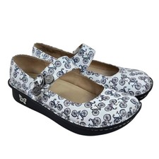 Alegria Paloma Mary Jane Leather Shoes White Bicycle Print Comfort PAL-221 Sz 40